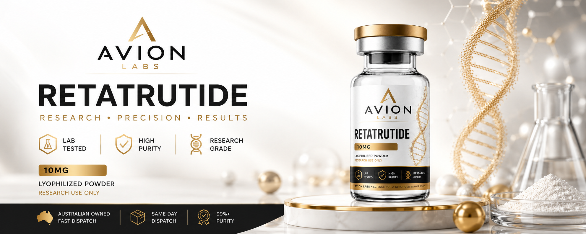 Avion Labs Australia — 99%+ purity HPLC-MS verified research peptides, dispatched same day