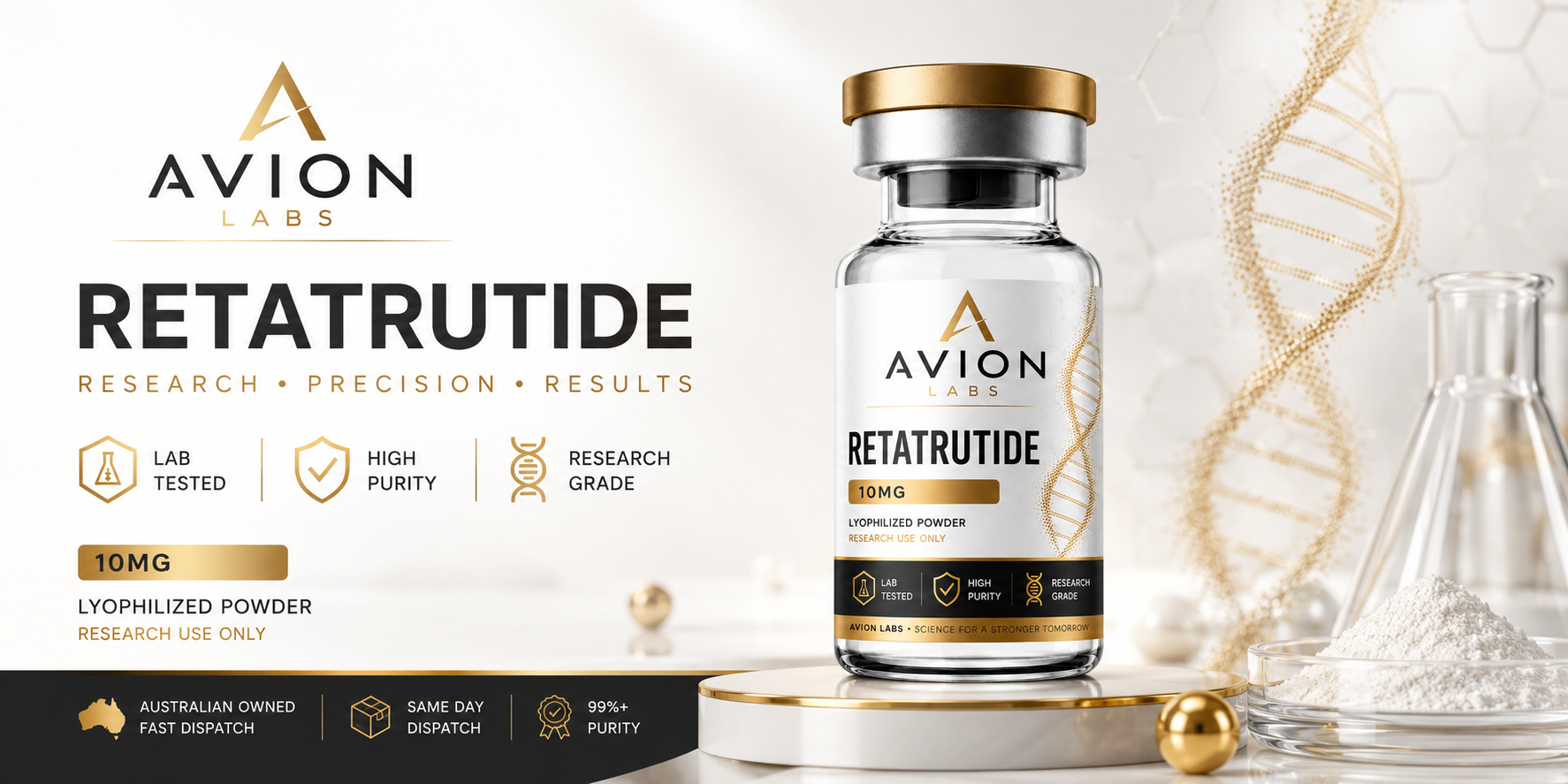 Avion Labs Australia — Retatrutide, Semaglutide and BPC-157 research peptides at 99%+ verified purity